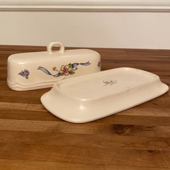 Butter Dish with Lid Floral and Ribbon Design by International China Stoneware - Picture 6 of 6